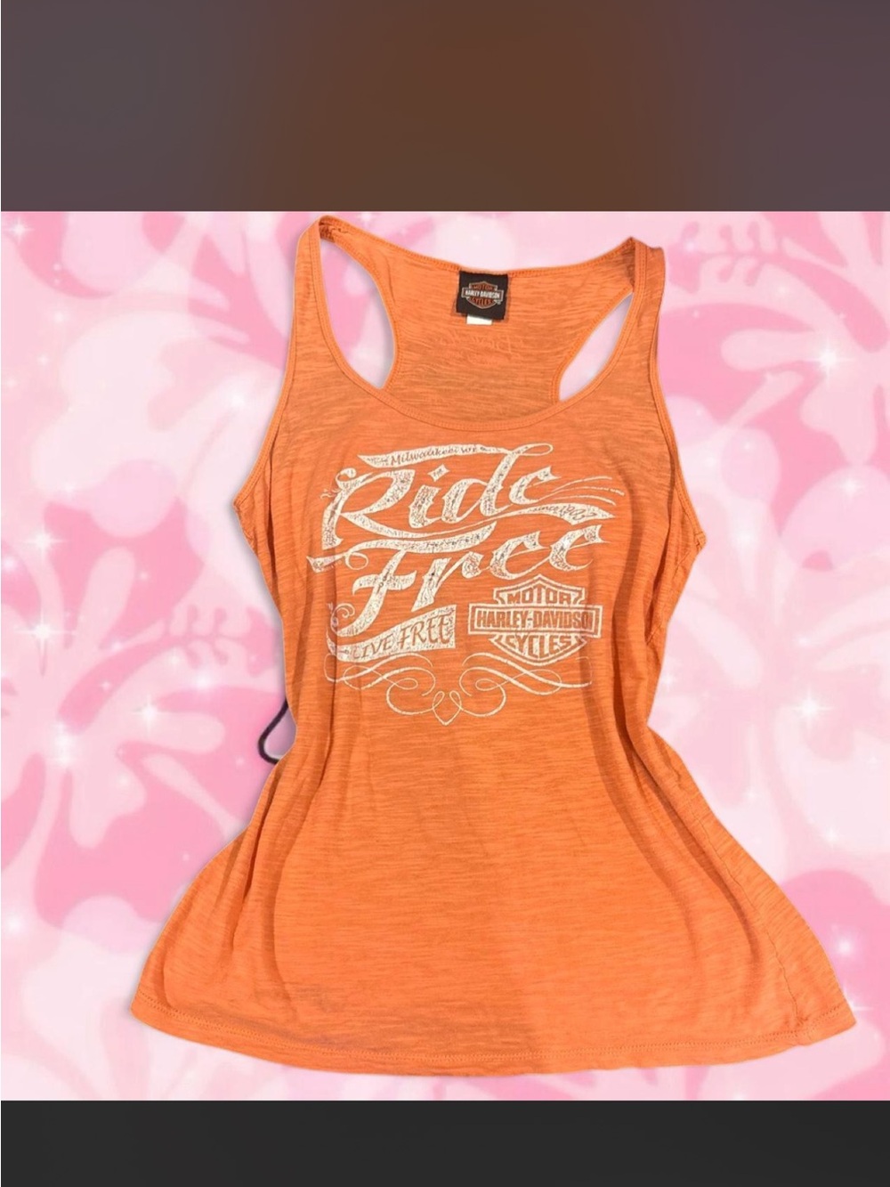 Harley-Davidson Orange 'Ride Free' Racerback Tank-L